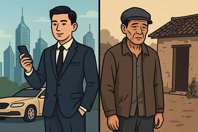 Rig og fattig person i Kina -illustration