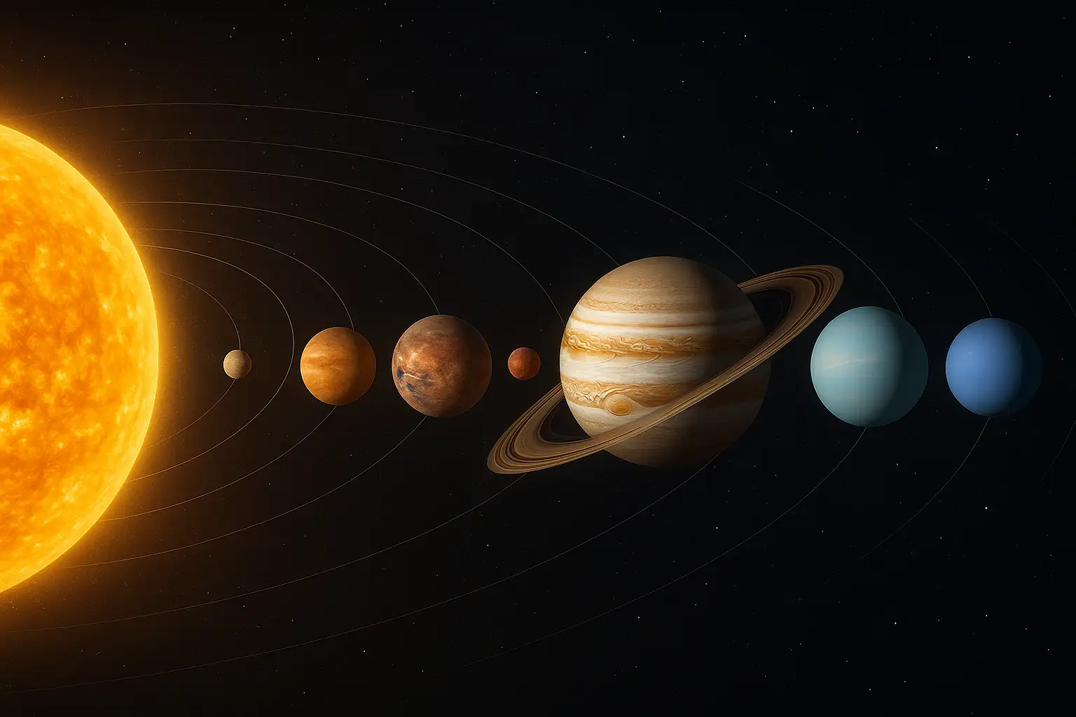 Solsystemet med planeter og sol